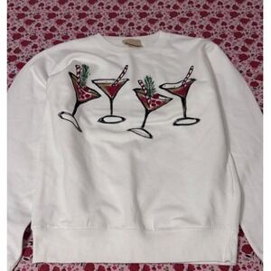 Judith March Christmas Martini Cocktail Sweatshirt White Womens Small c3
